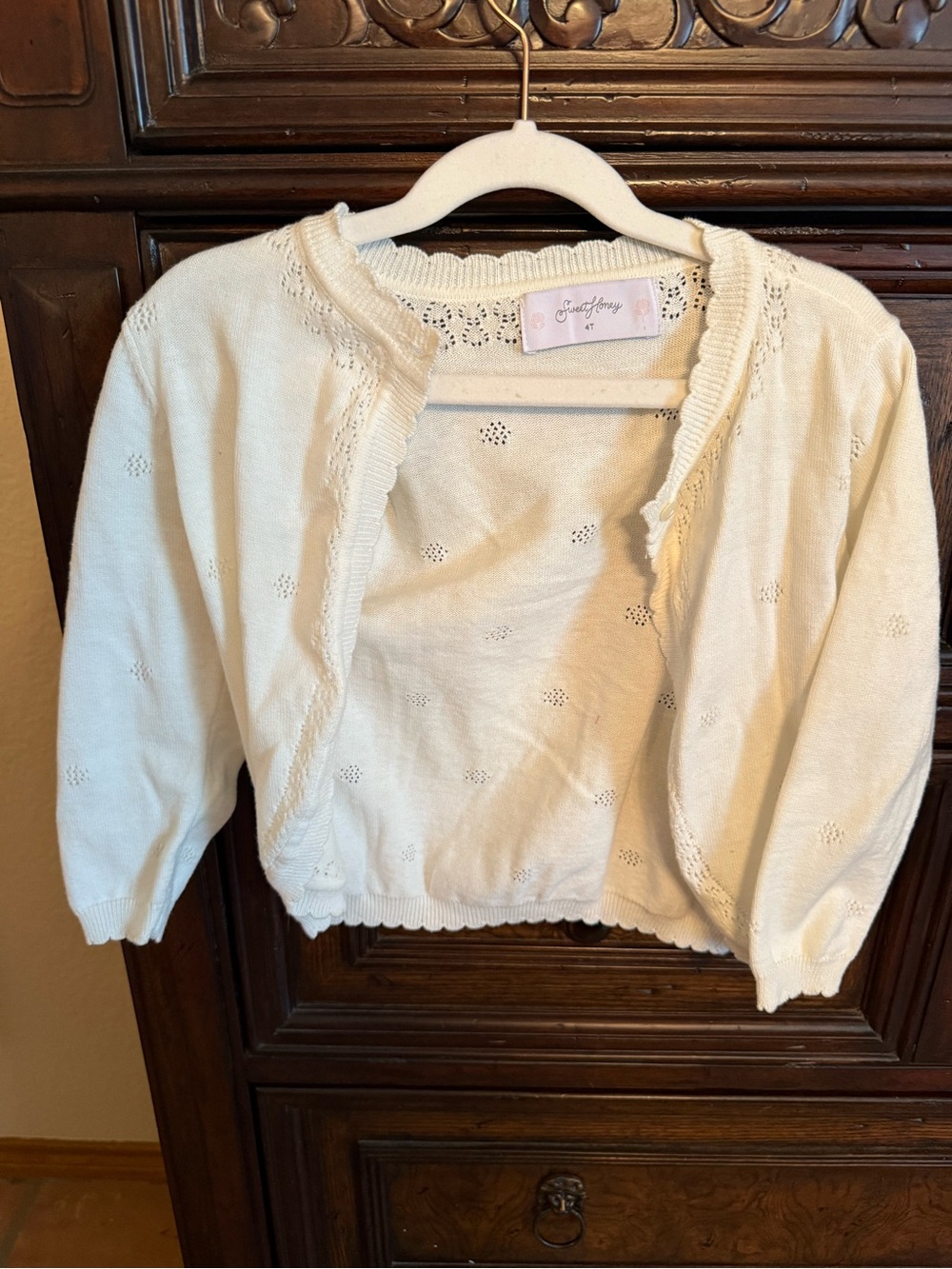 SweetHoney Cream Scallop-Trim Open-Front Knit Cardigan